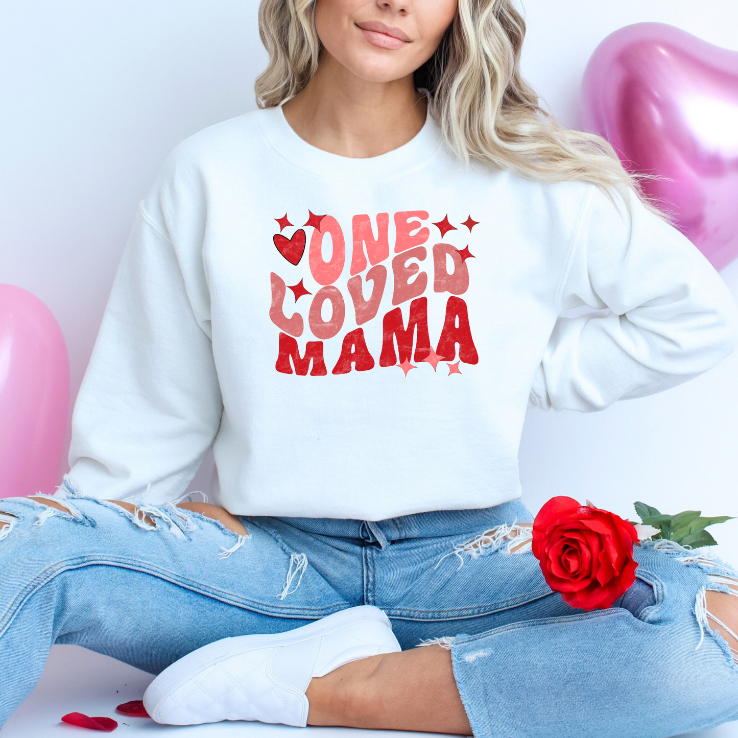 One loved mama valentines day Crewneck