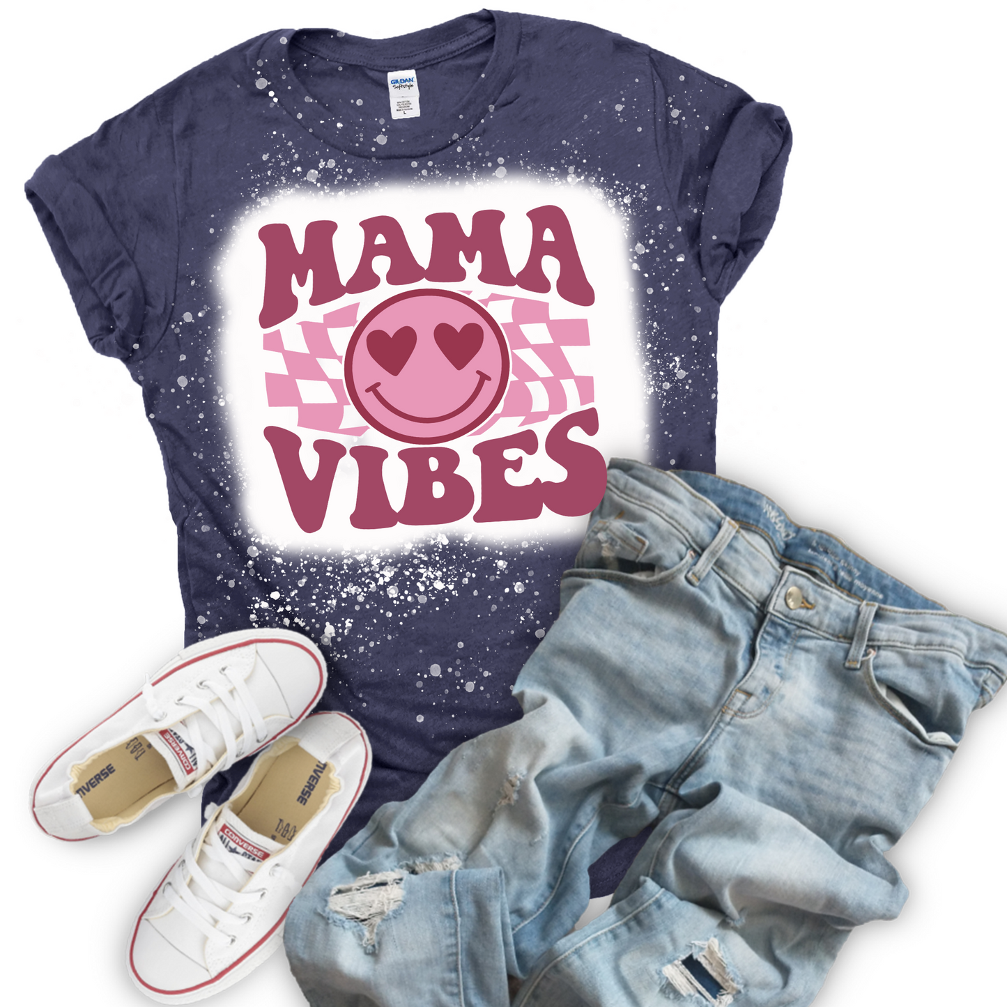 Mama Vibes Smiley Bleached Tee