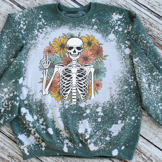 Floral Skellie Bleached Crewneck